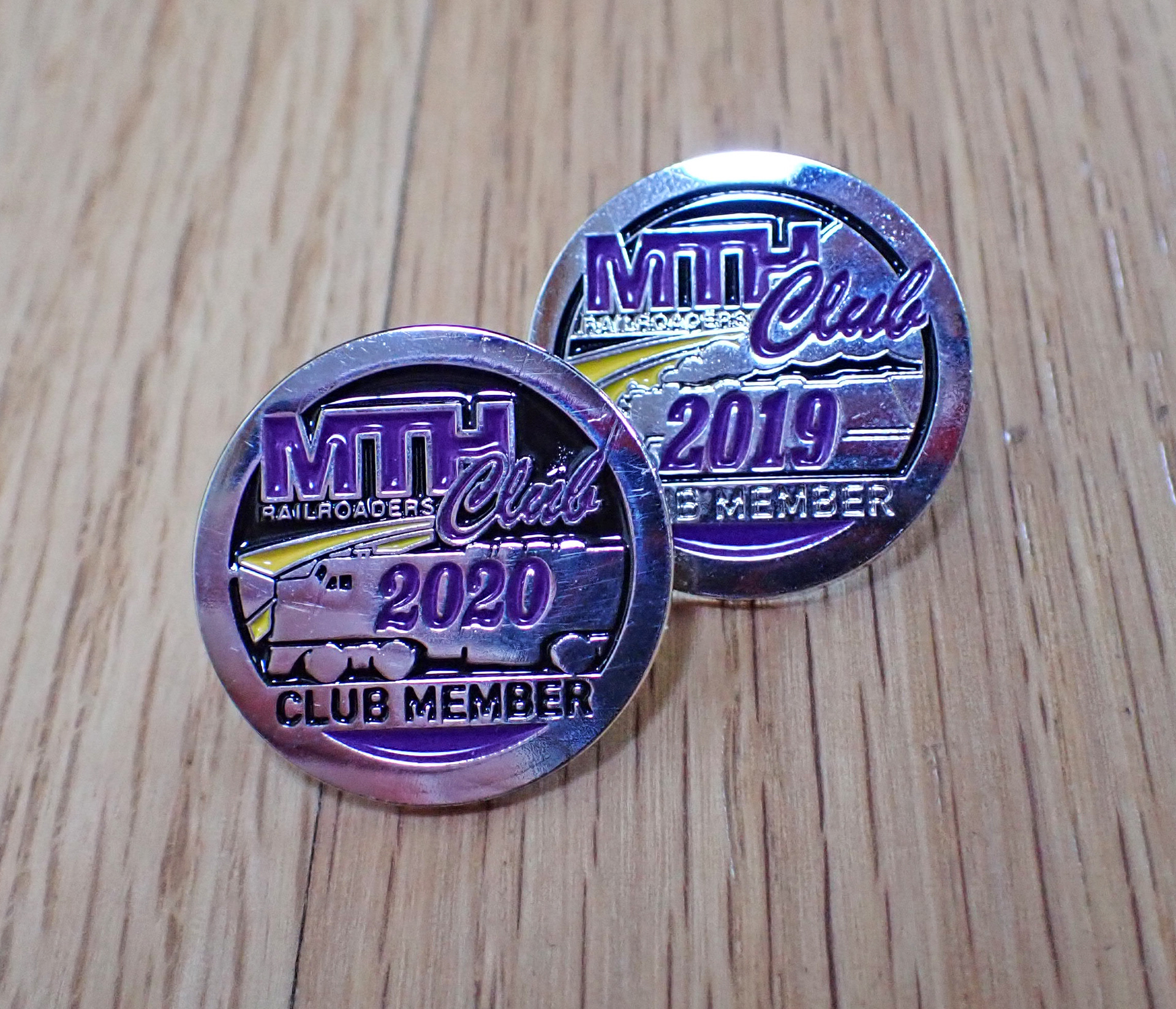 M.T.H. Railroaders Club pins for 2019 and 2020