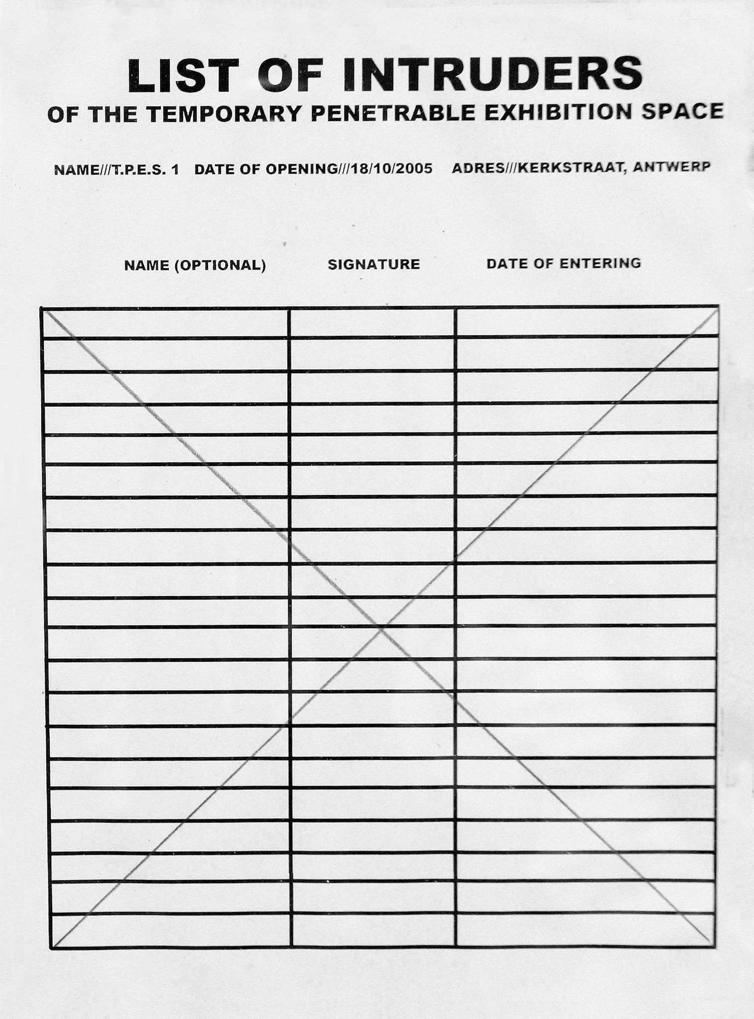 List of Intruders (T.P.E.S.01)silkreened poster45x55cm2005