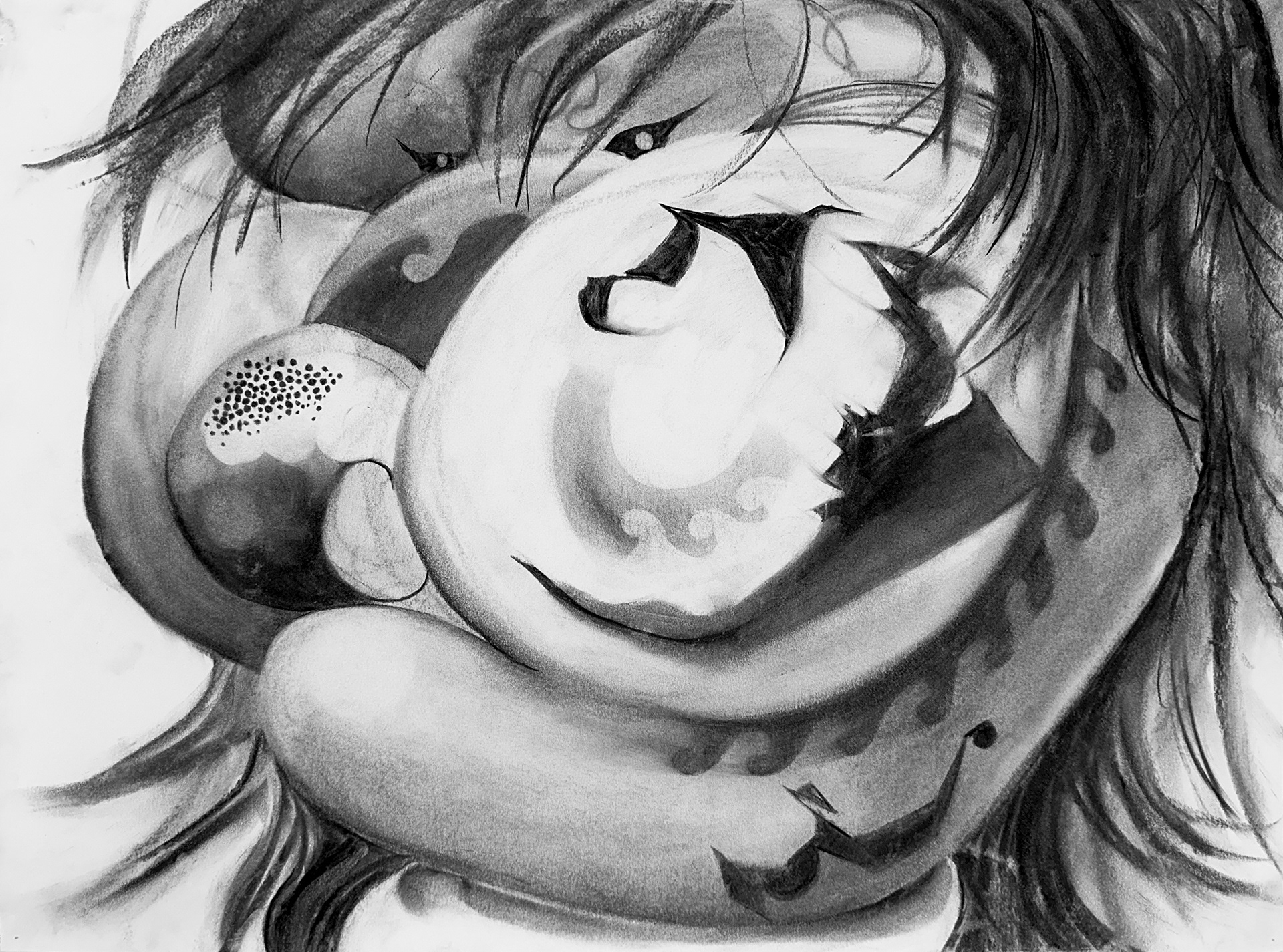 Angry Blow Up Doll, 2025, Dimensions 18 x 24in, Charcoal on Paper