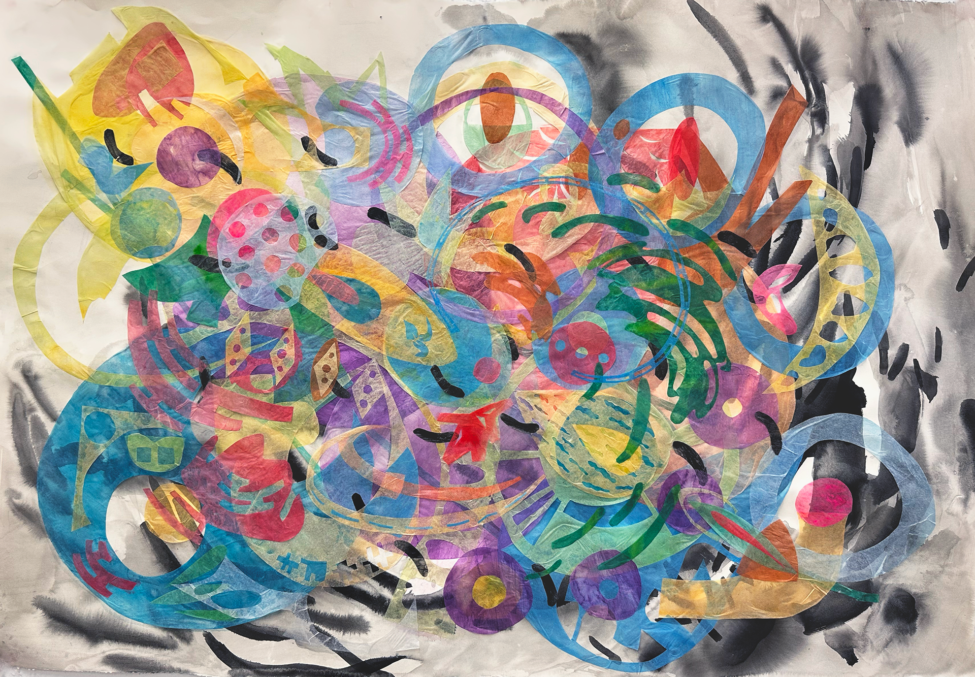 myths, 2025, Dimensions: 36 x 44 inches, Watercolor and Ink on Tracing Paper and Printing Paper