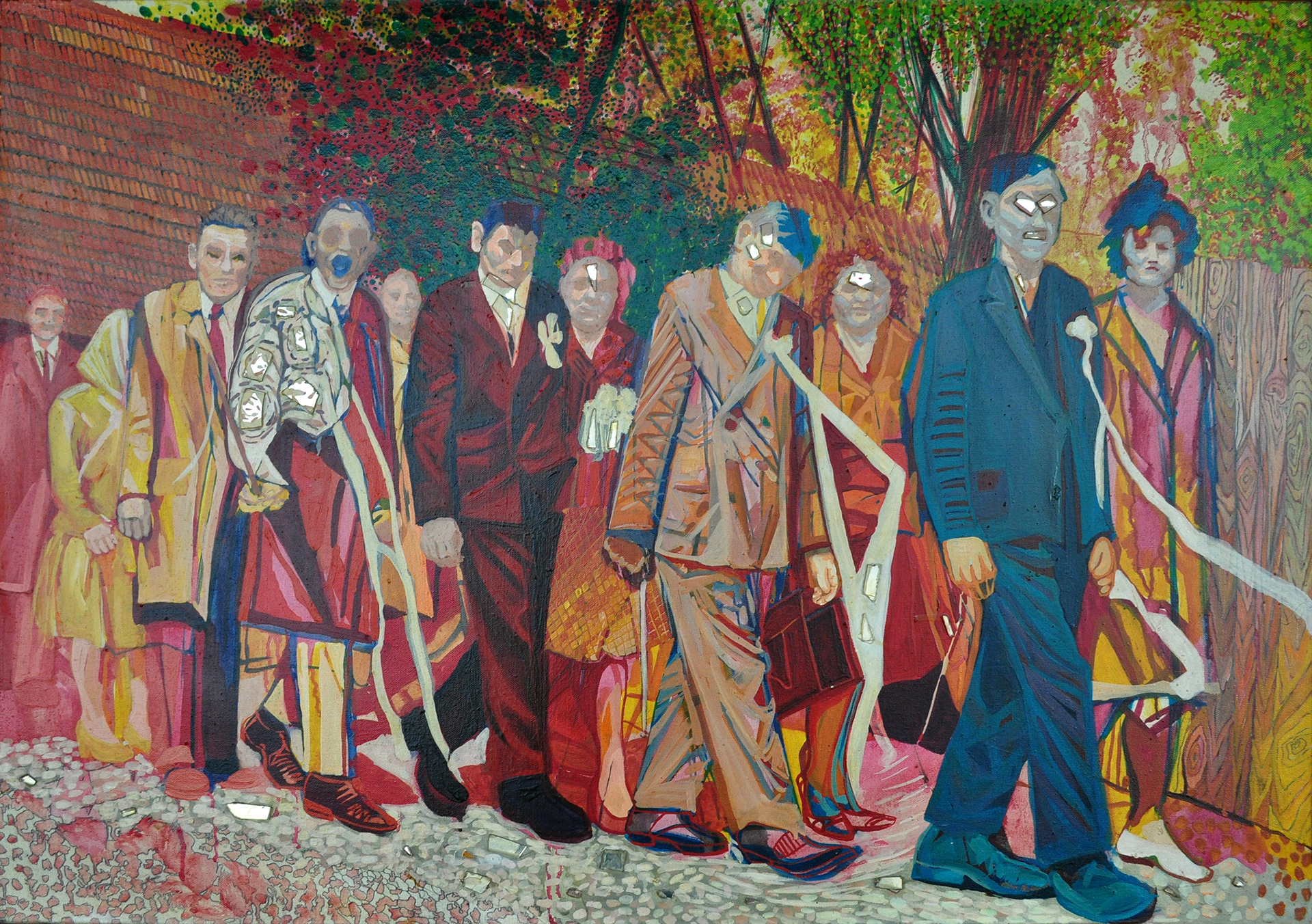 Tittle: WEDDING . Dirrection: Symbolism/ Syrrealism . Technique: mixed media: Acryl, Oil and mirror application on Canvas