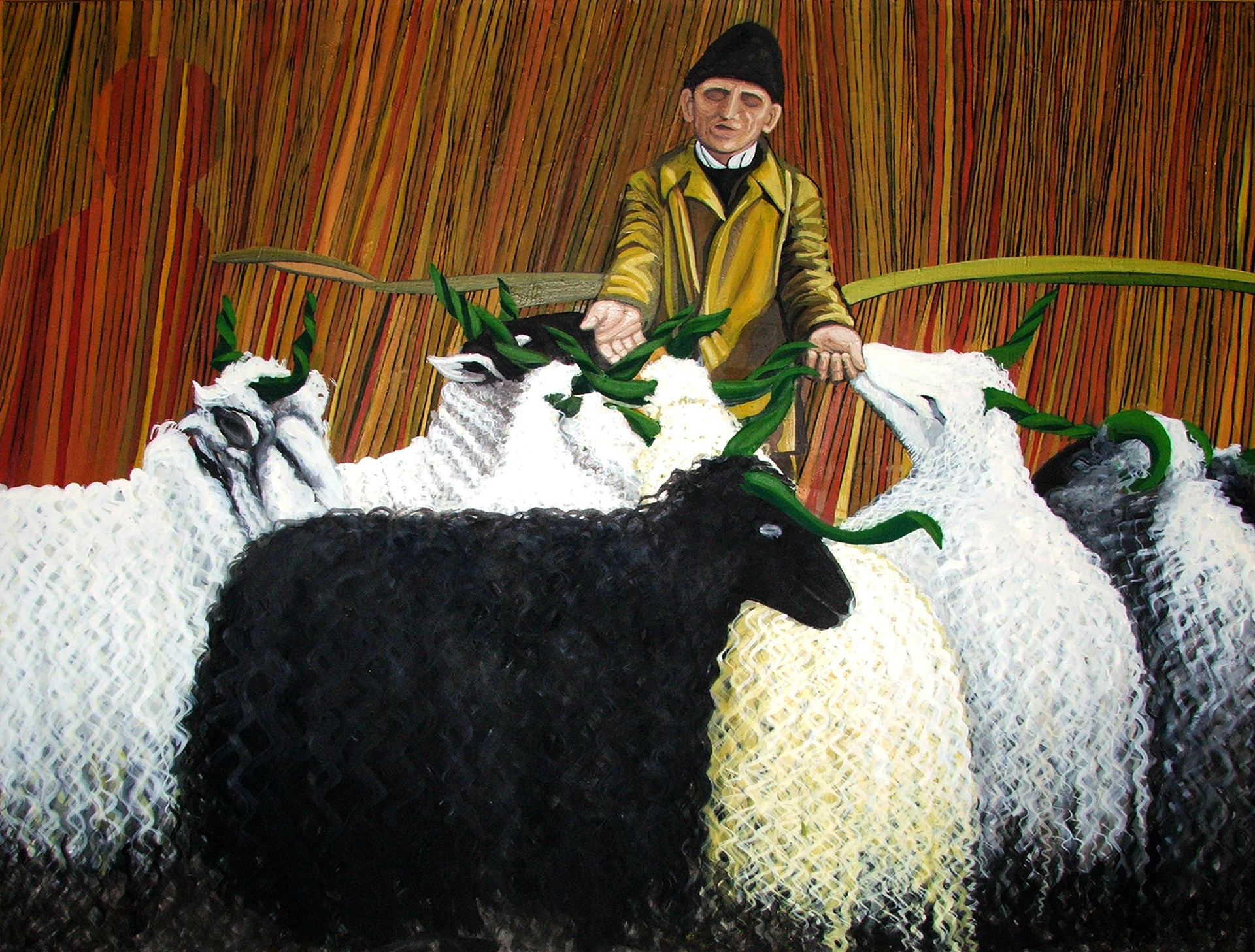 Title: GOLDEN SHEEPS. Direction: Realism/ Surrealism/ Symbolism . Technique: Oil on canvas