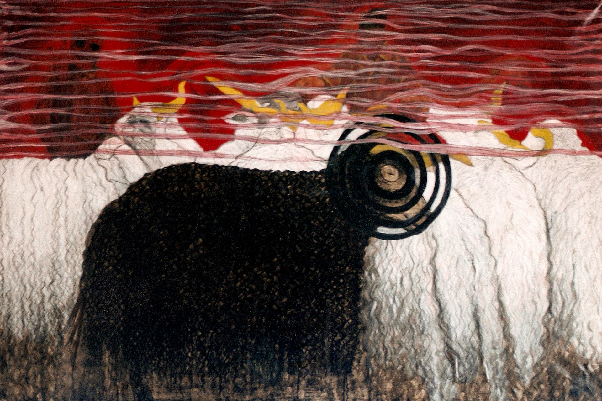 Tittle: BLACK SHEEP. Direction: Symbolism. Technique: Acryl on Paper