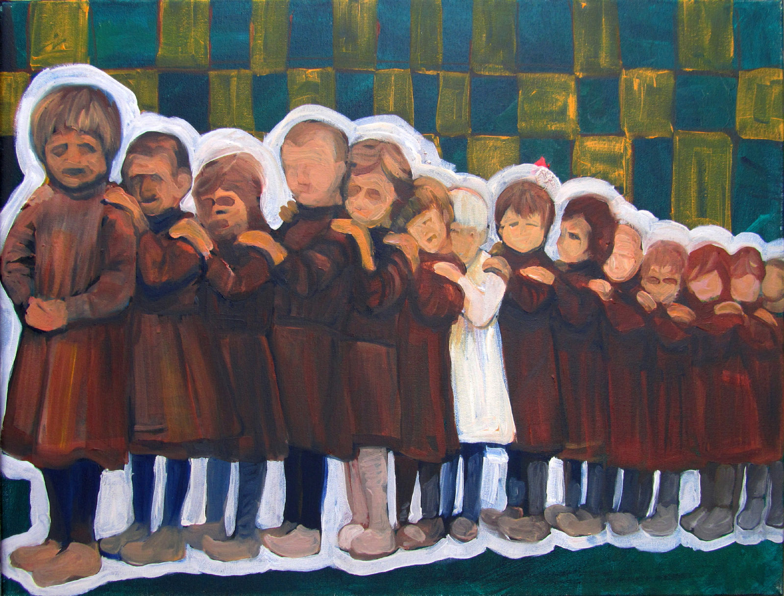 Title: ORPHANS. Direction: Realism/Surrealism.  Technique: Mixed media: acrylic paints as a base and oil paints on top