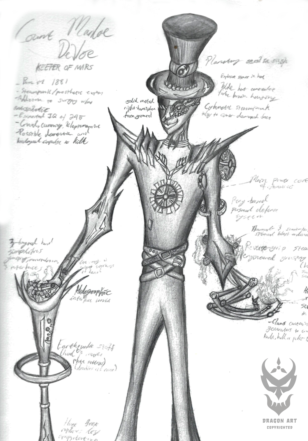 Count Marloe DeVoe, Keeper of Mars – B&W pencil on paper; 2019