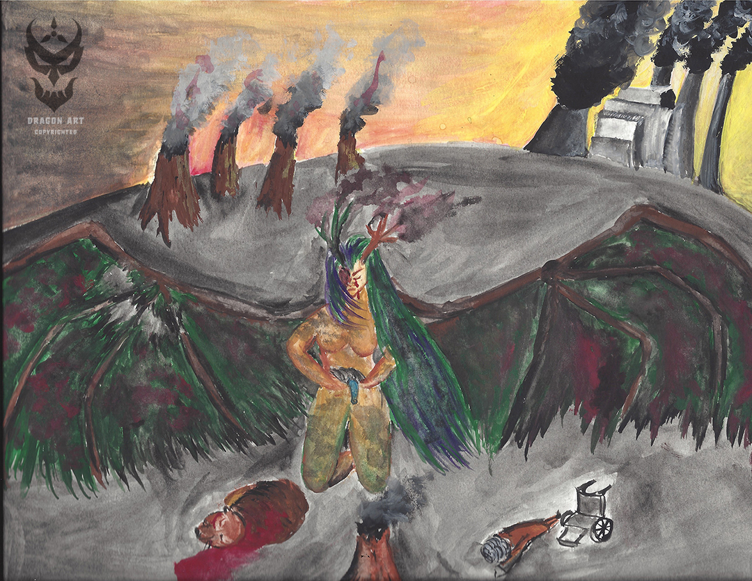 No Mercy For Our Mother – 8.5"x11" watercolor painting. Theme: environmental abuse. 2017