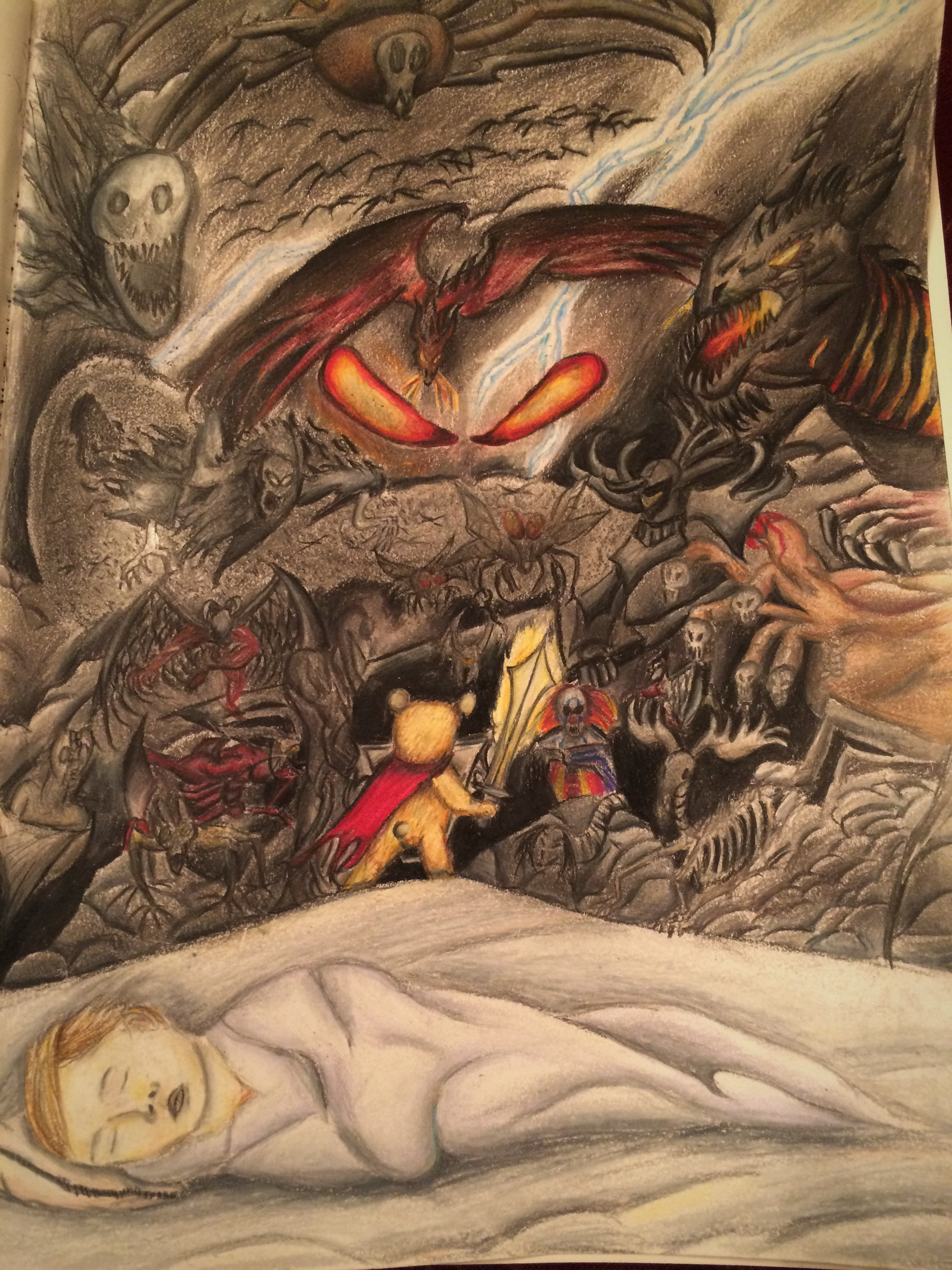 Dream Defender – colored pencil on paper. From short-story of children's dreams taking physical forms to fight evil. 2016