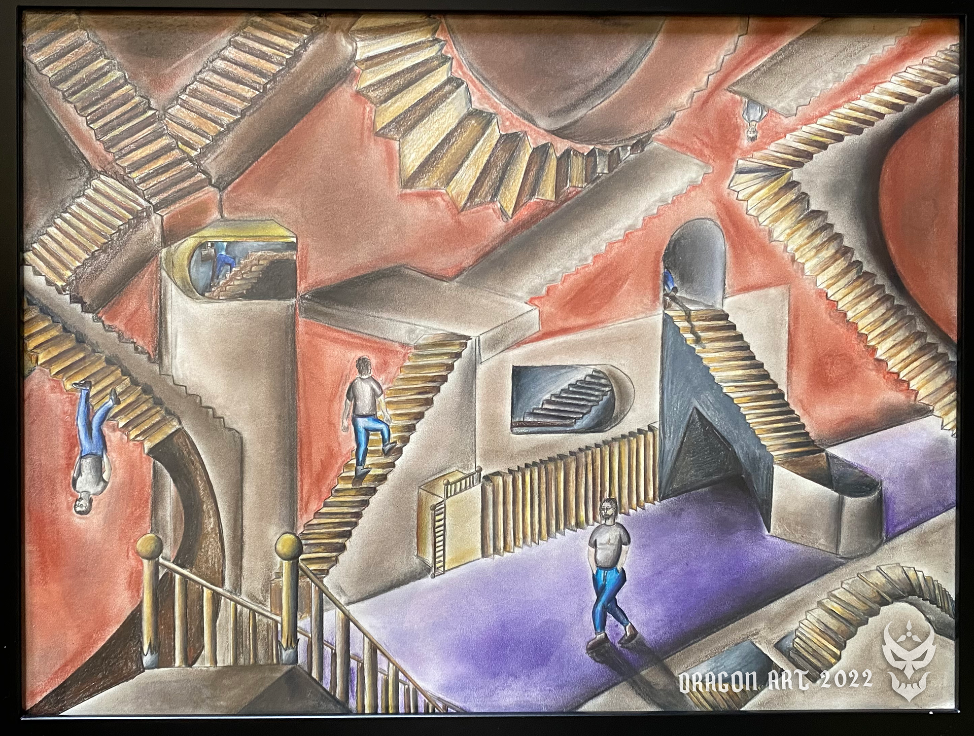 (untitled) - M.C. Escher-inspired drawing; pastel; 2014(?)