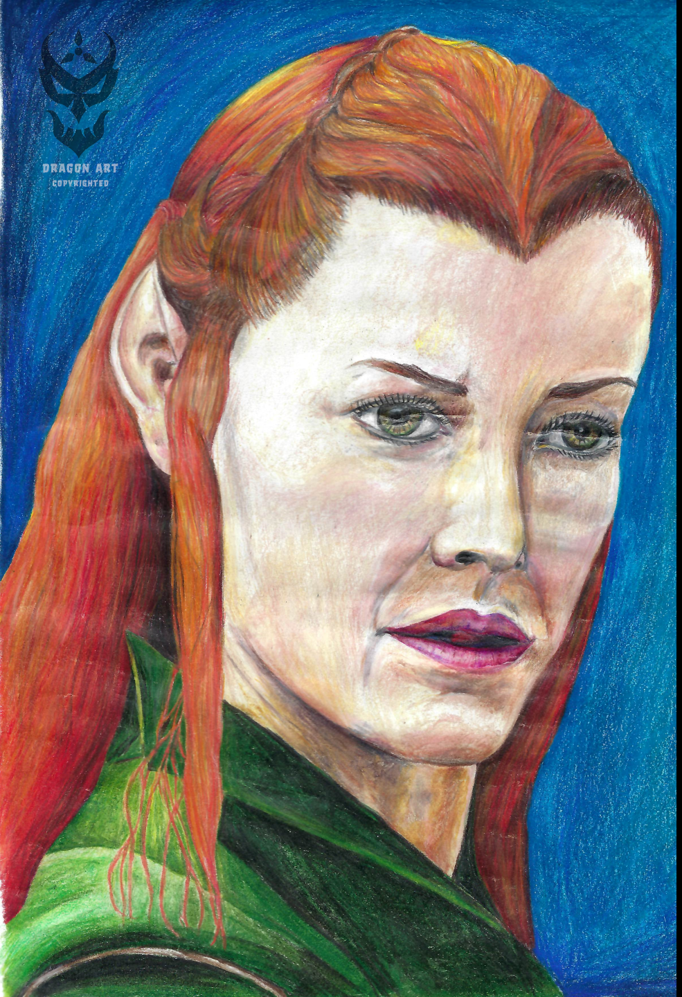 Tauriel from “The Hobbit” (not copyrighted to Dragon Art) – colored pencil painting; 2015.