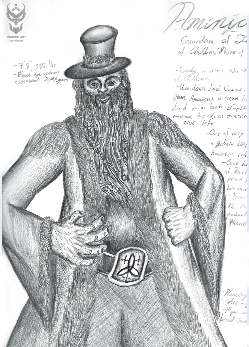 Aminicus, Guardian of Jupiter – B&W pencil on paper; 2019