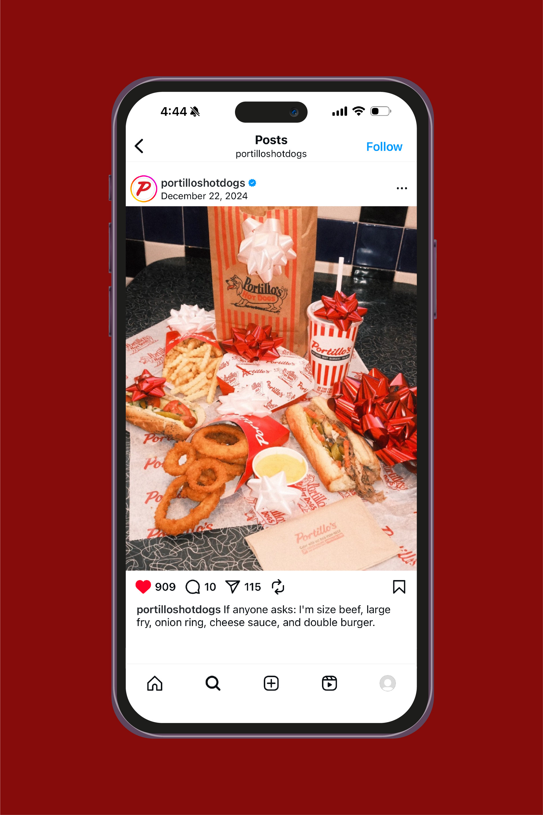 Social post for a Portillo’s — co-concepted, photographed, and edited.