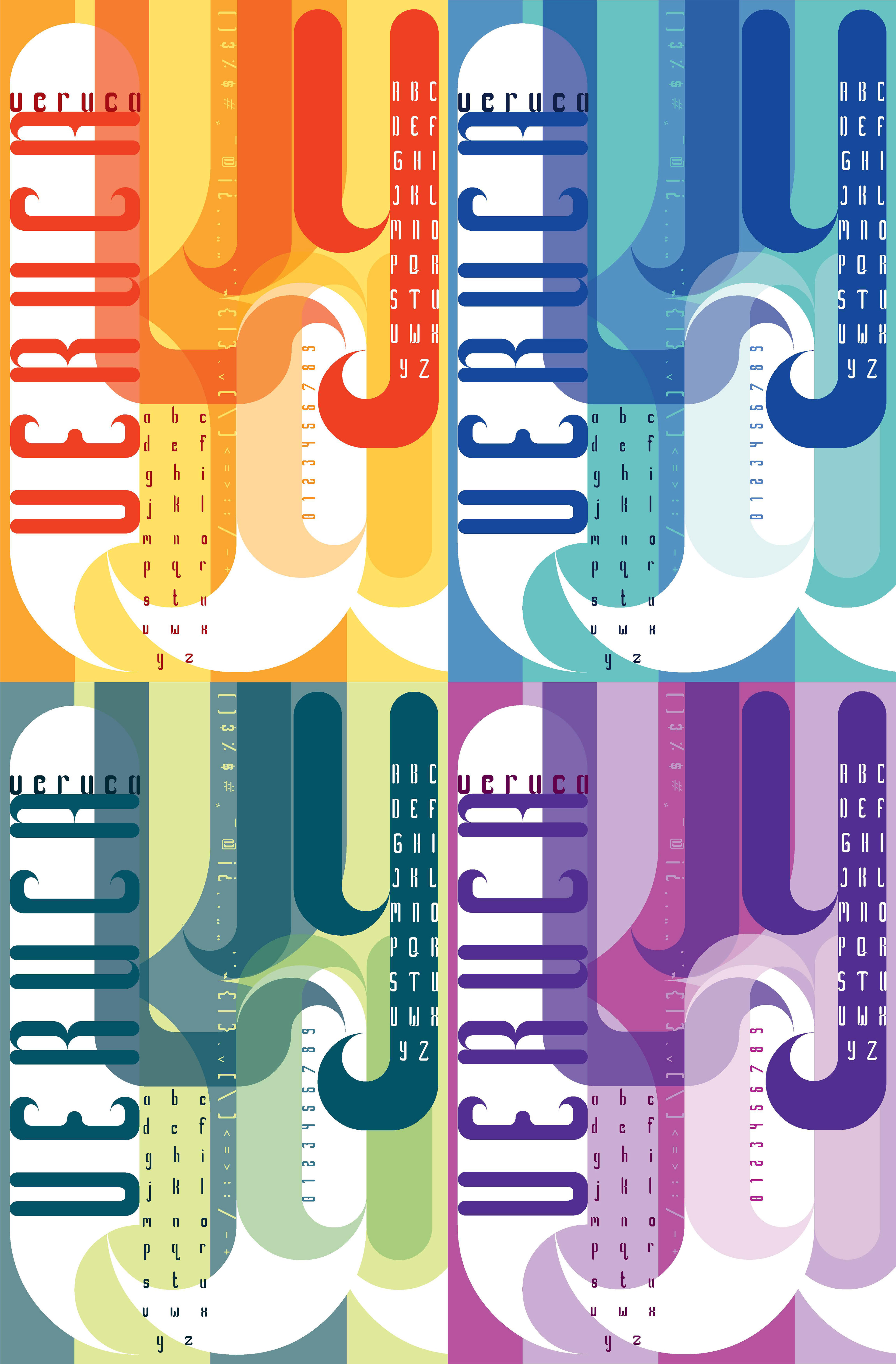 Type specimen poster of Veruca, a font I made on FontStruct.