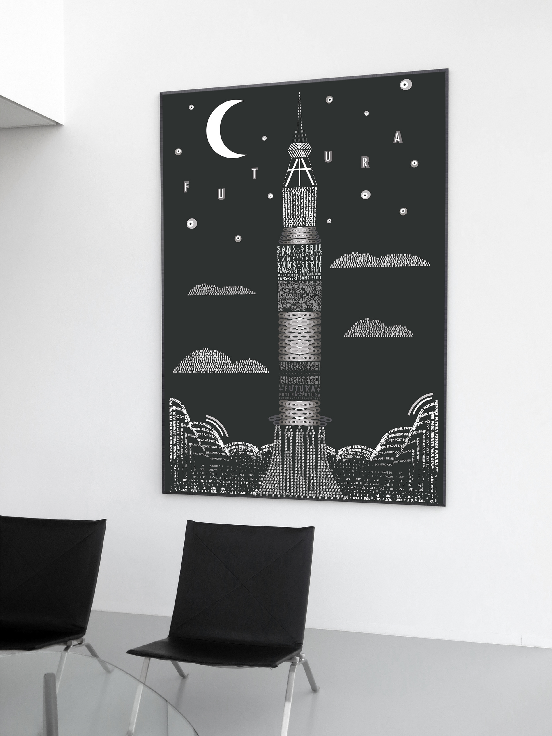 Type Specimen poster shown framed.