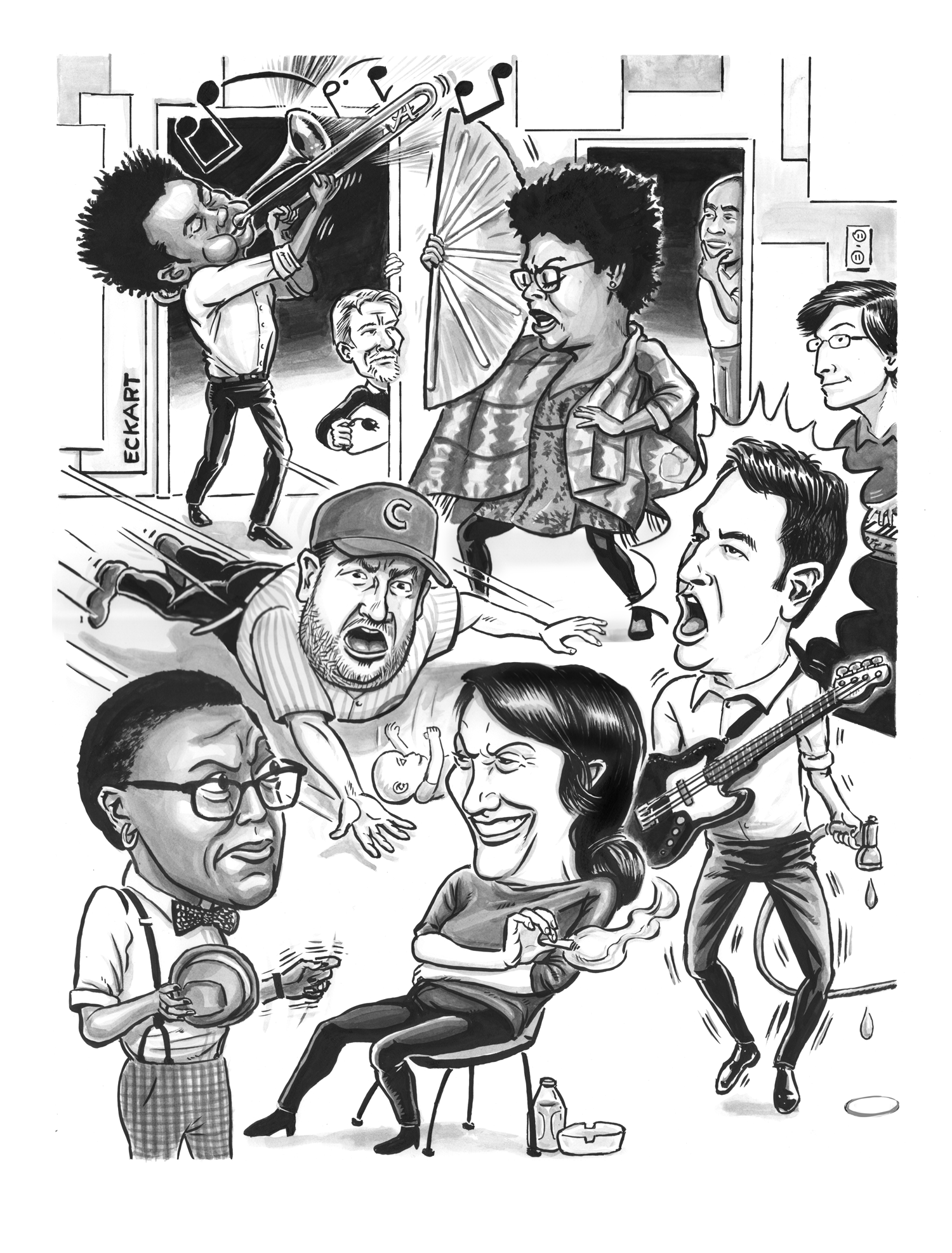 Caricature of Second City Mainstage cast