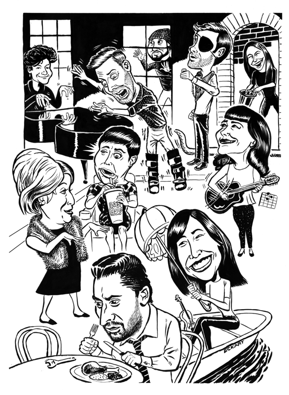 Caricature of Second City ETC cast