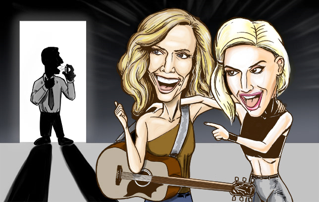 Caricatures of Sheryl Crow and Gwen Stefani for Men's Health