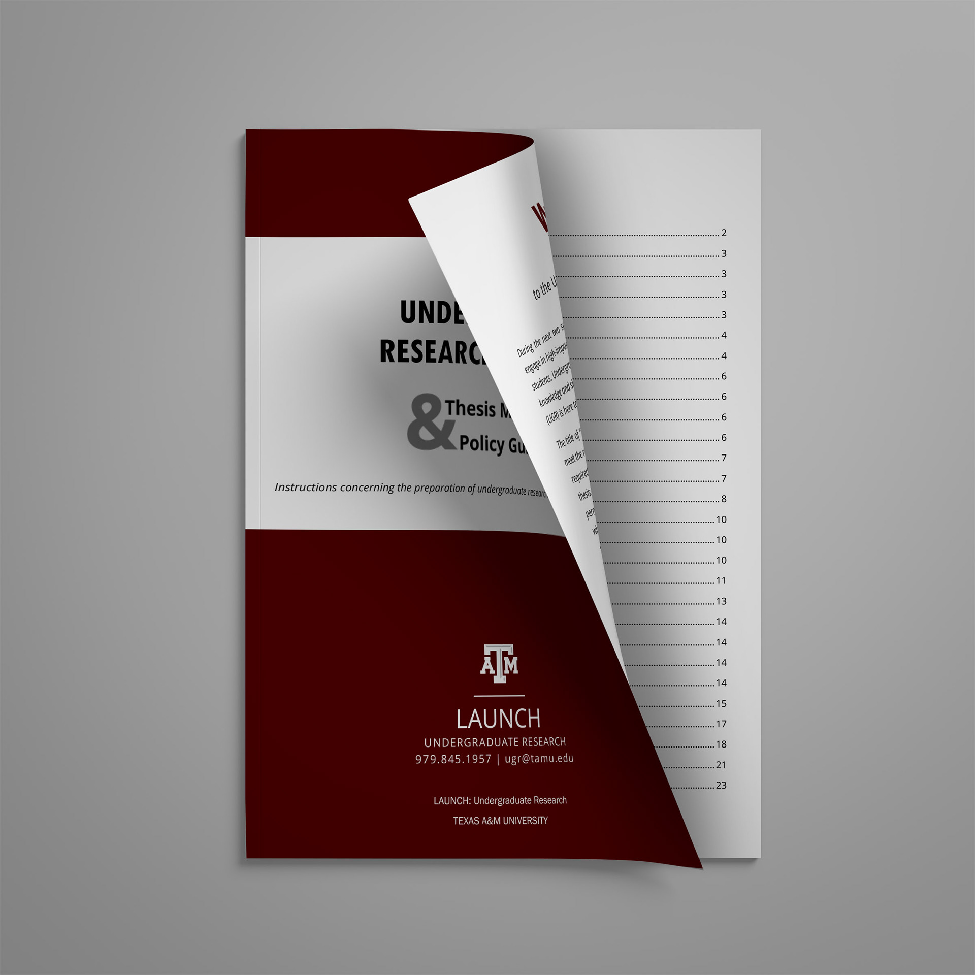 Thesis Manual and Policy Guide booklet for student program. Designed in 2015 using Microsoft Word and Adobe Illustrator. Edits published annually.