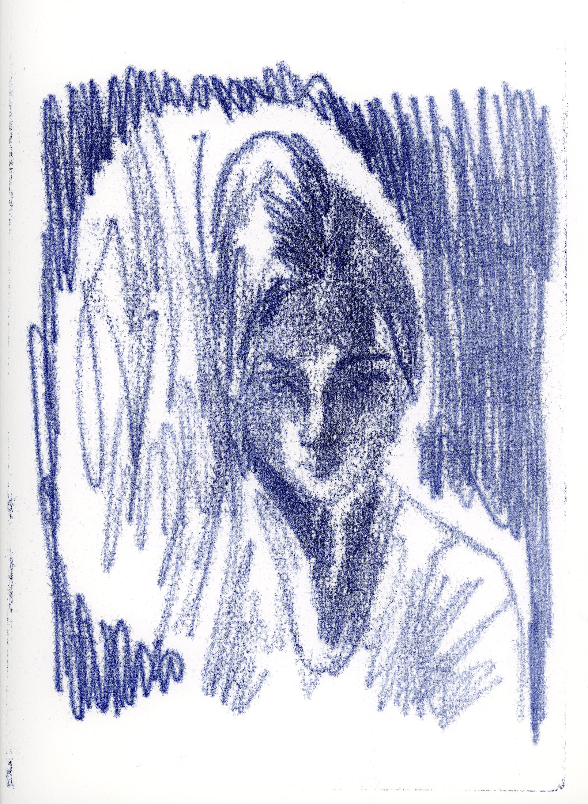 Girl in Blue 1/3, 2023. Trace monotype.