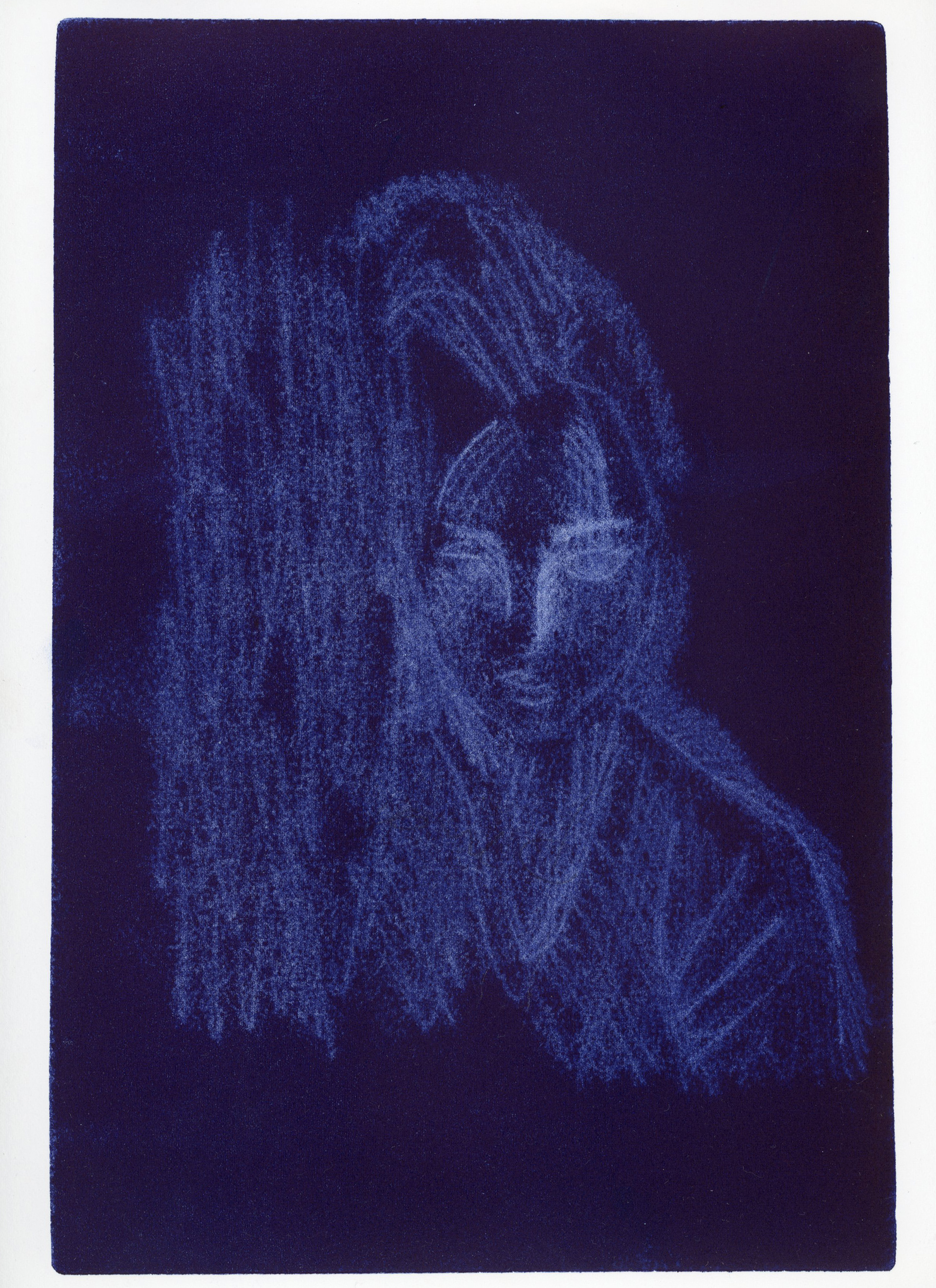 Girl in Blue, 2023, Negative Trace Monotype.