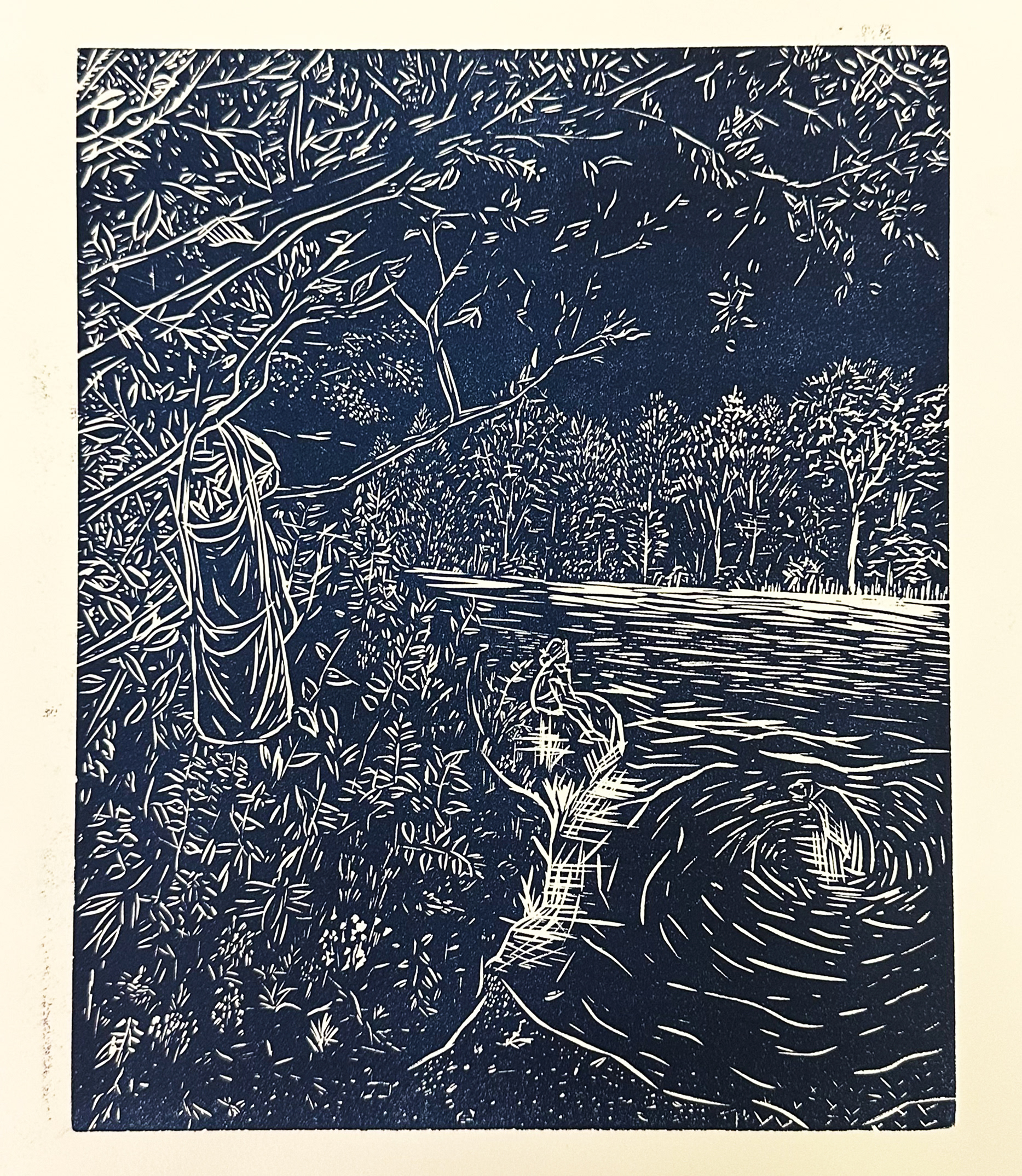 Greta, 2023 Mounted lInoleum relief print