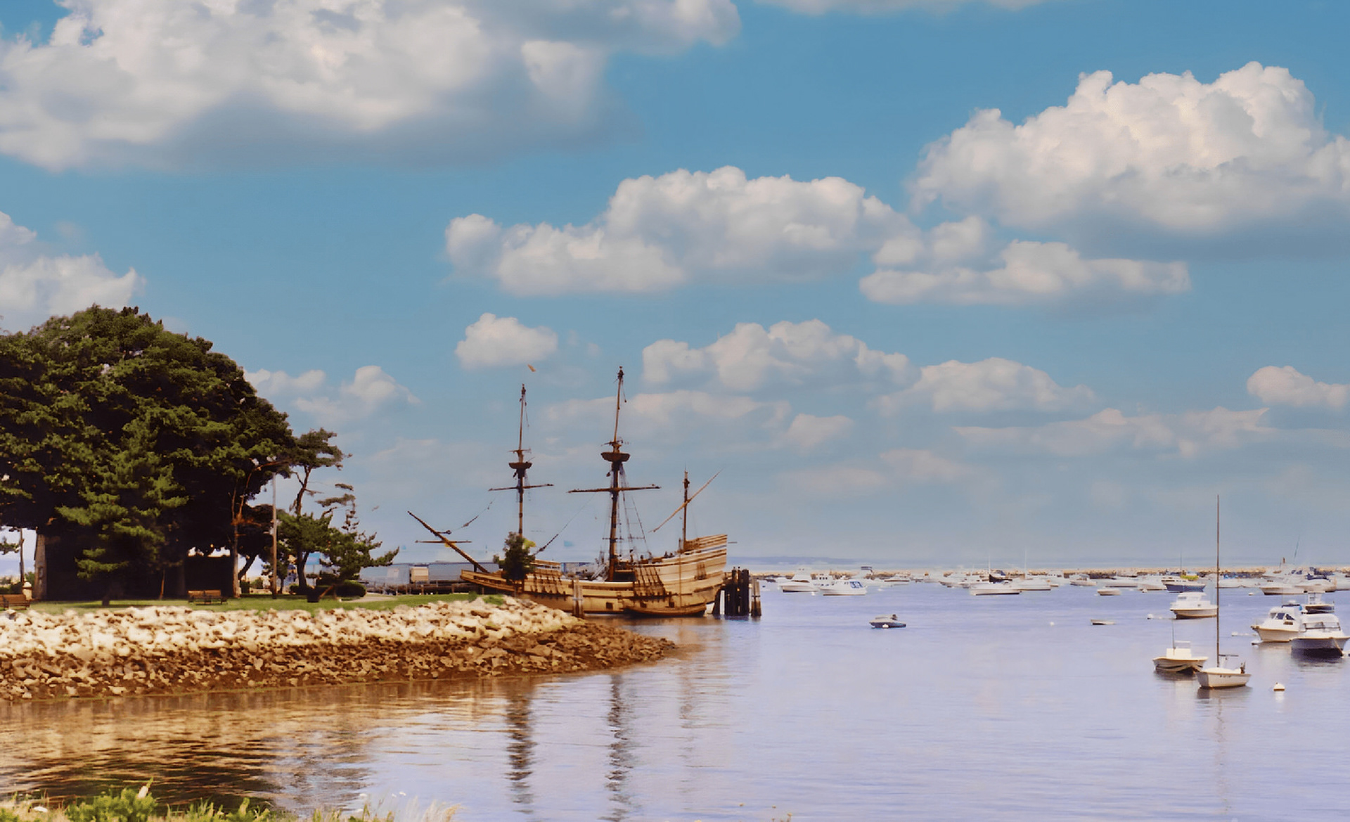 Mayflower replica, Plymouth, Massachusetts, scanned from print