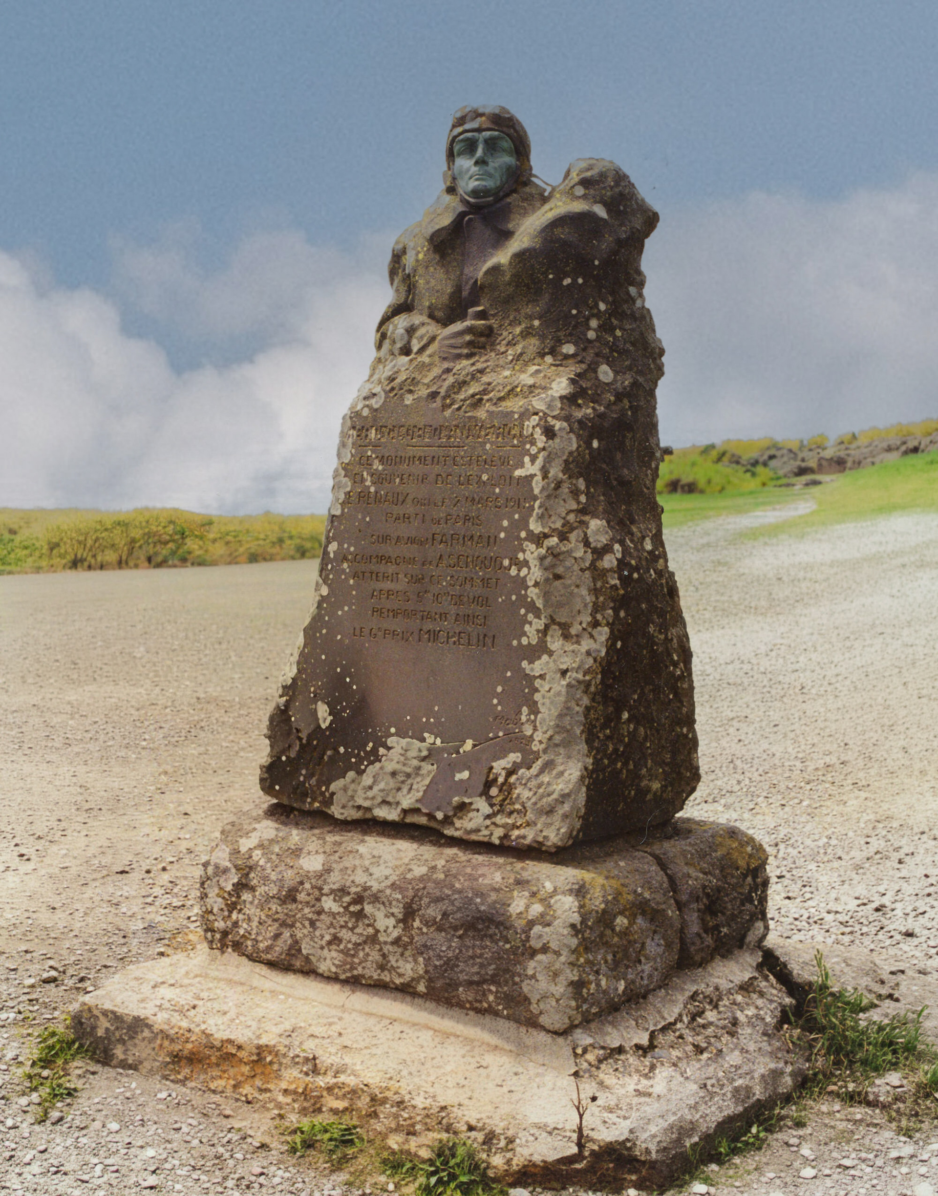 Monument to Eugène Renaux on summit of the Puy de Dôme., Nouvelle-Aquitaine, France