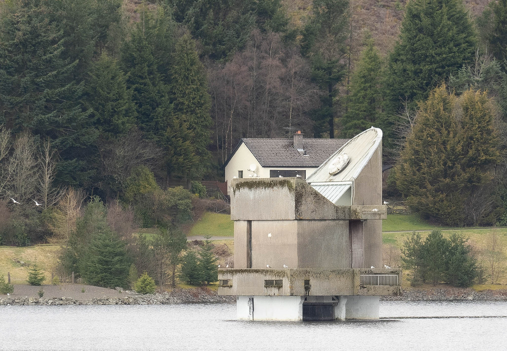 Backwater Reservoir, control tower, Angus