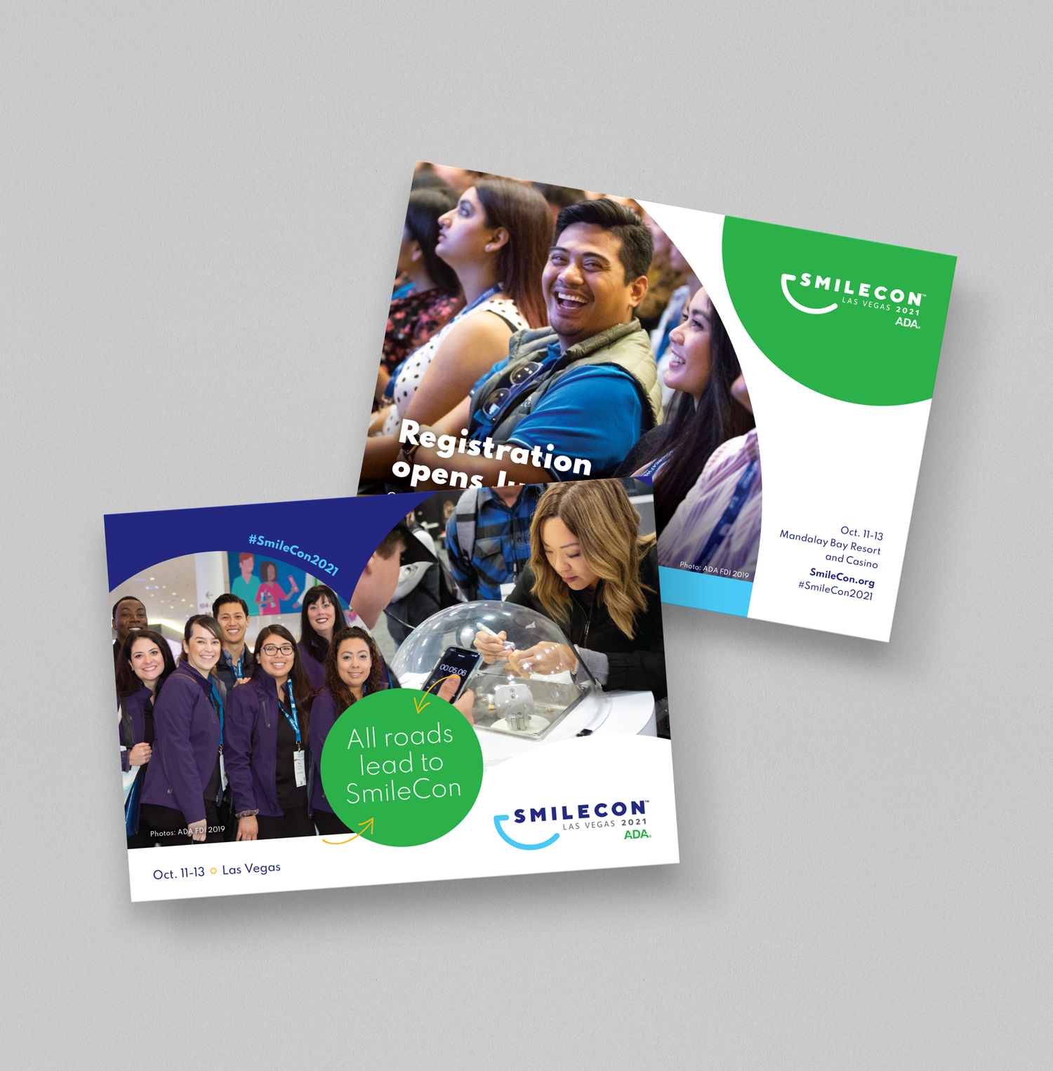 image of 2 overlapped postcards advertising SmileCon to attendees