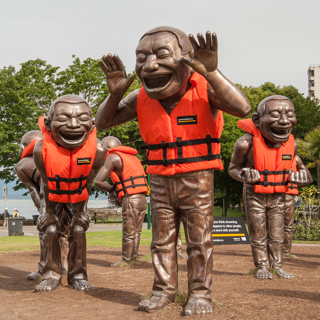 Laughing Lifejackets - The first use of dressing statues in Vancouver (English Bay)