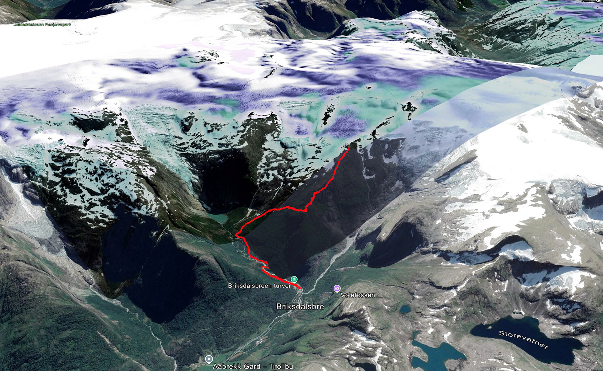 GPS-spor på Google earth bilde