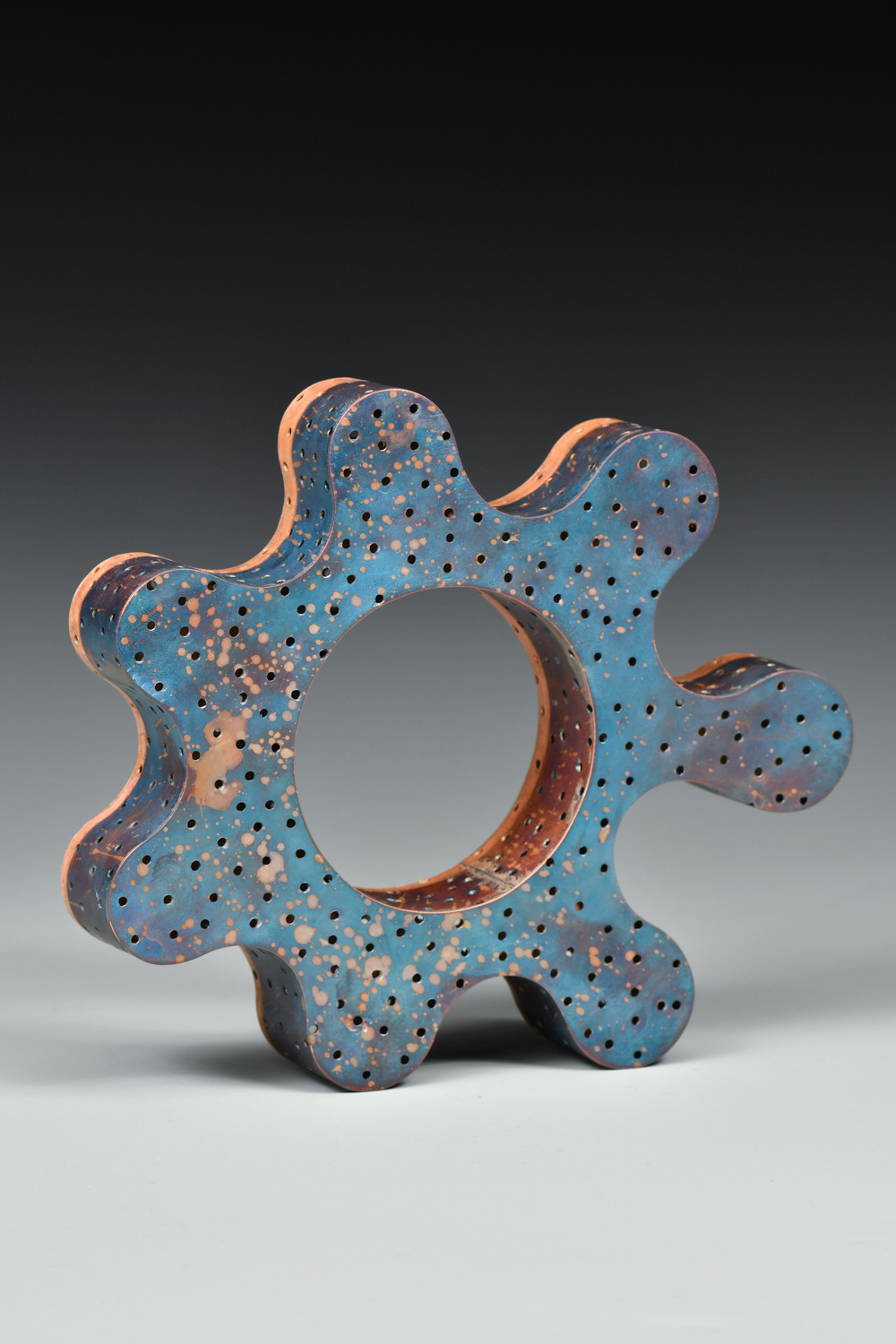 Amorphic Hollow Bracelet, 2021, fabricated, copper, patina, 7 x 7 x 2 in. (19 x 17.75 x 5 cm), photographed by Professor Robly Glover
