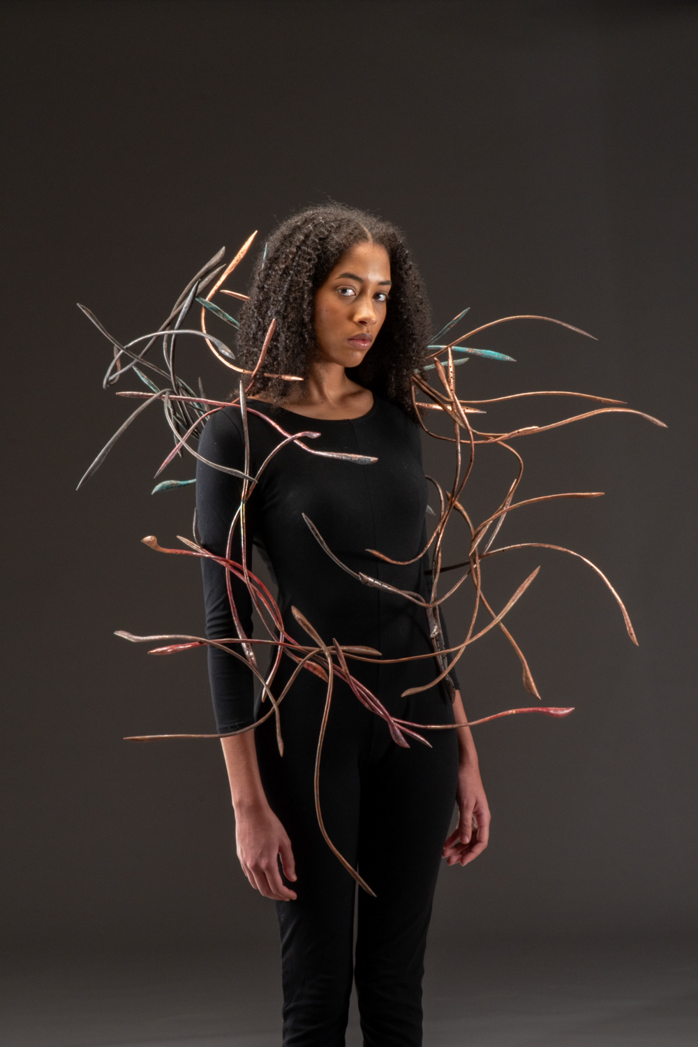 Collective Spicule Experiment, 2022, copper, patina, 50 x 40 x 36 in. (127 x 102 x 92 cm), photographed by Professor Robly Glover