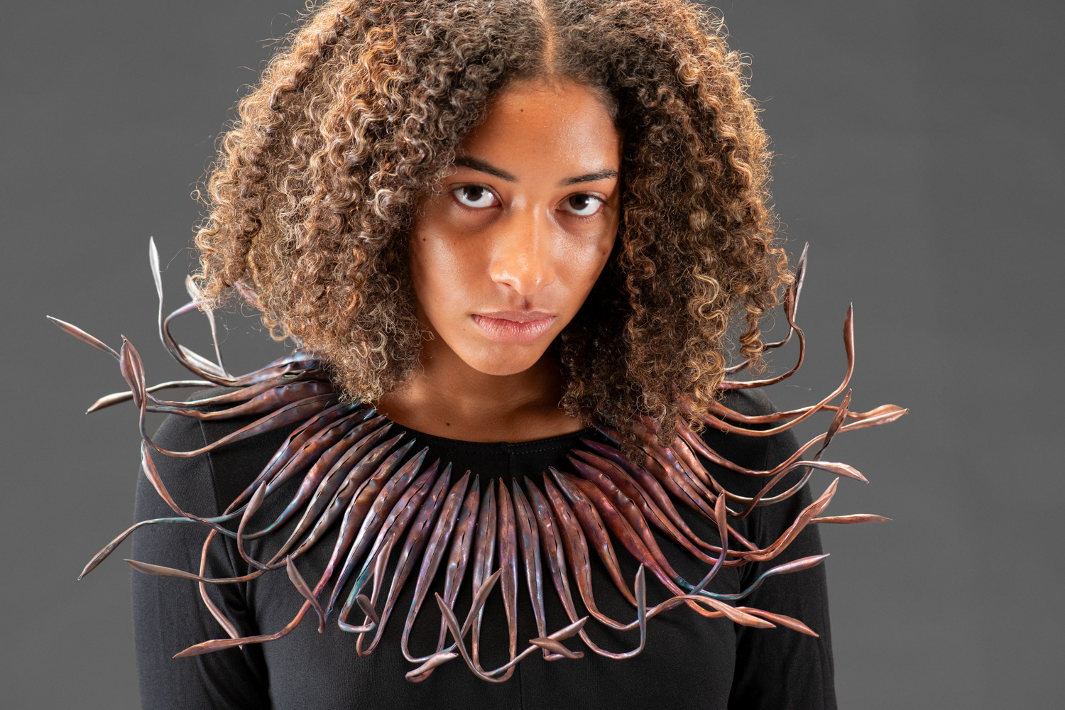 Spicule Necklace VIII, 2021, copper, phosphorous bronze, patina, 4.5 x 20.5 x 18.25 in. (11.5 x 52 x 47 cm), photographed by Professor Robly Glover