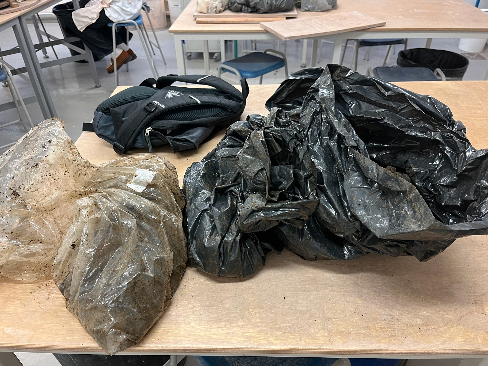Bags that the clay was carried back to Manchester in