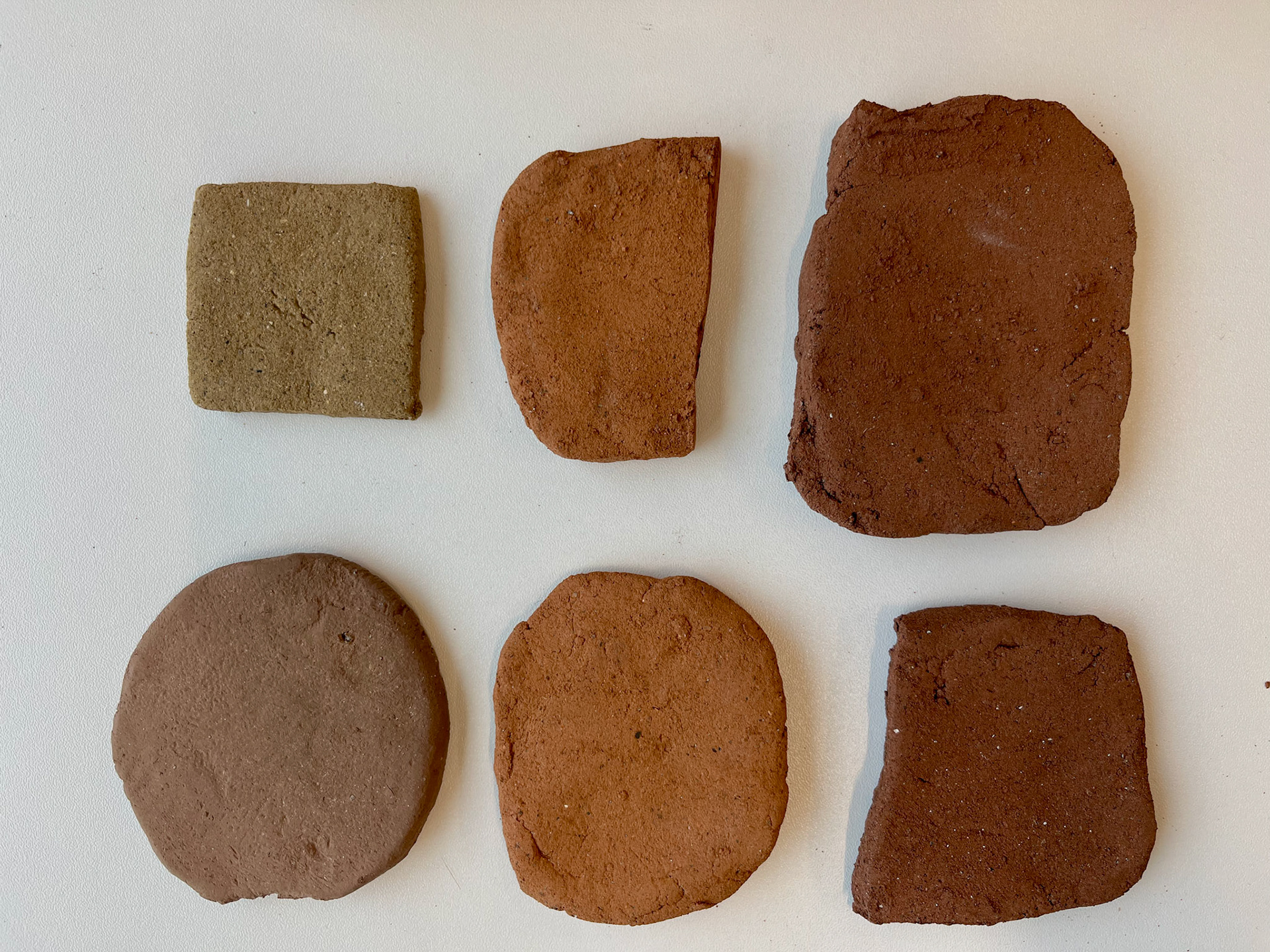 Ceramic tiles fired at different temperatures, creating different colours