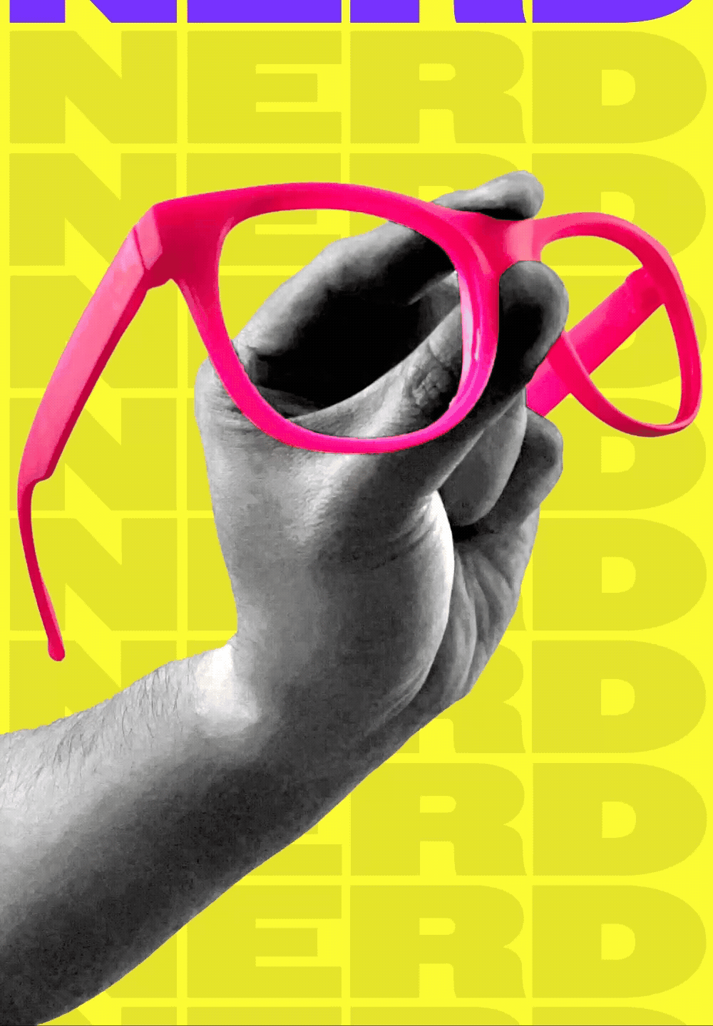 Holding Pink Glasses with Nerd Animated Text