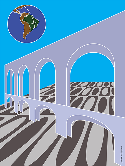 Rio Brazil Arriving By Air Walking Graphic Sidewalks Through Aqueduct of Lapa - Printed Canvas