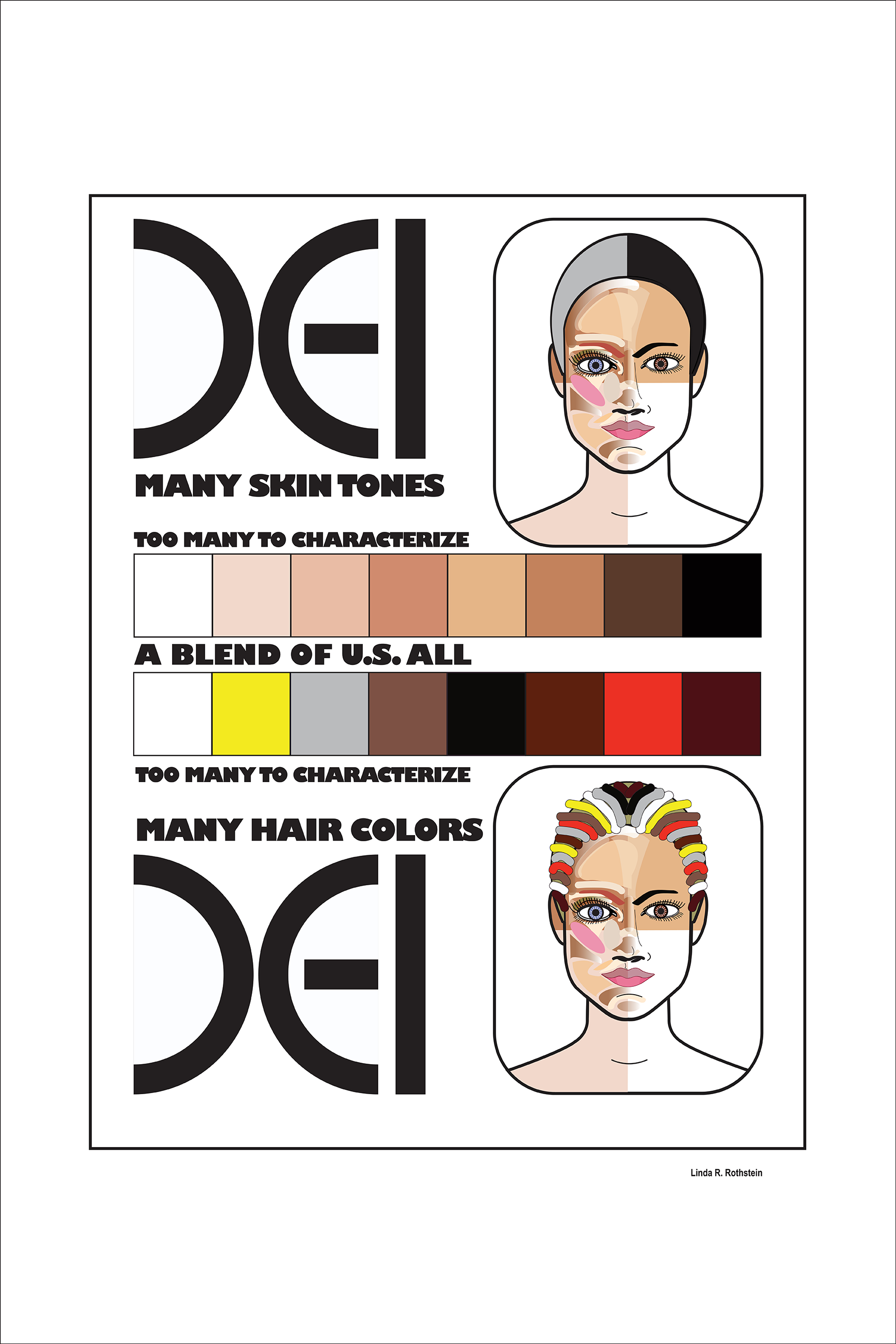 DEI A Blend of U.S. All Too Many Skin Tones and Hair Colors to Characterize - Digital Giclée Print