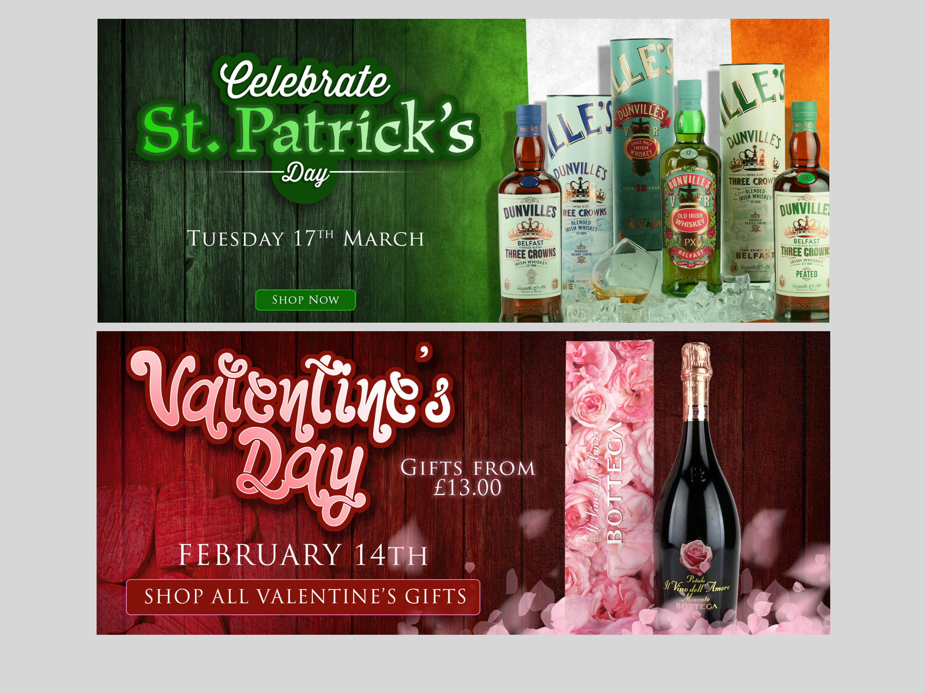 Banners created to promote products on the website homepage 