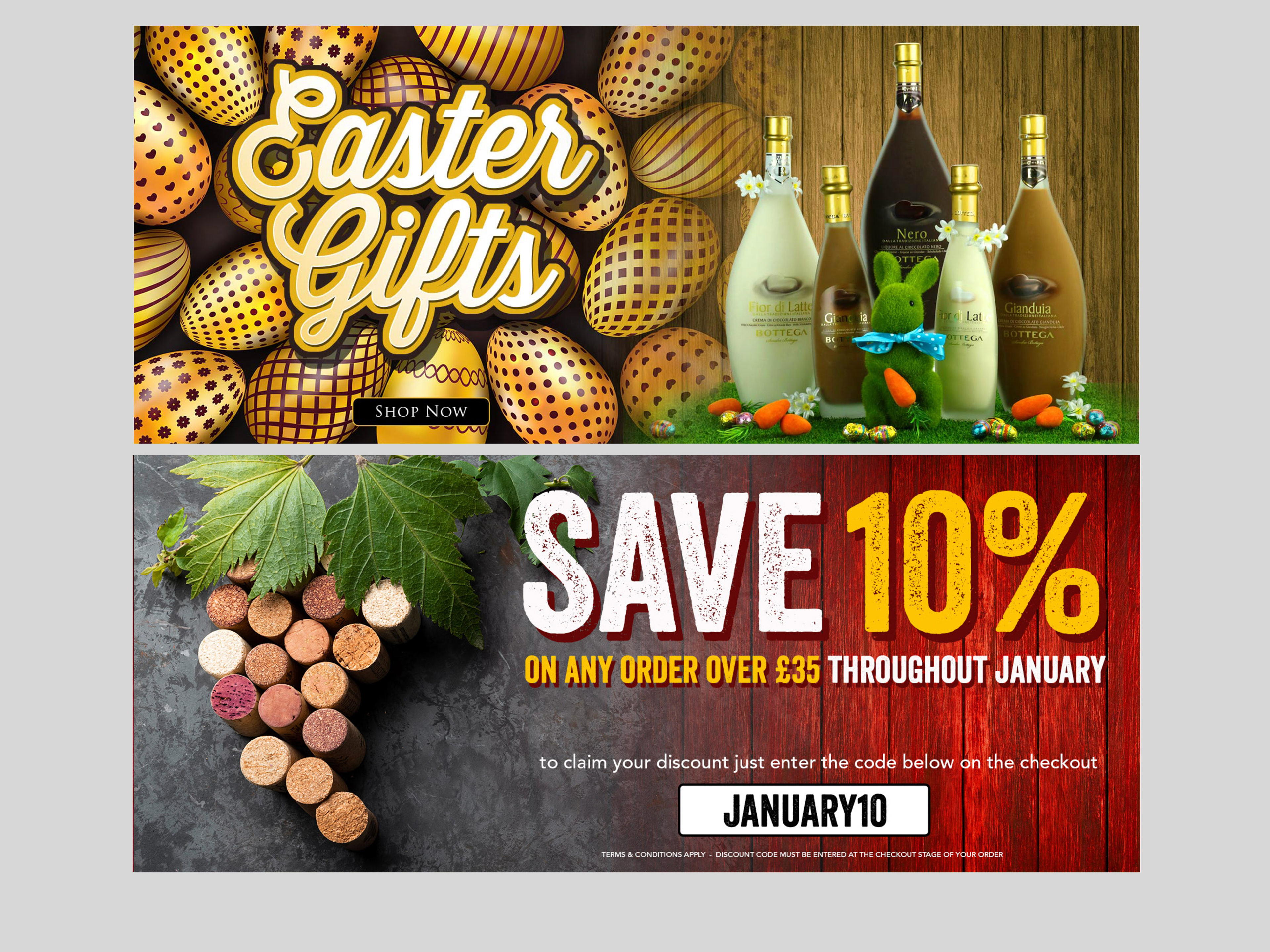 Banners created to promote products on the website homepage 