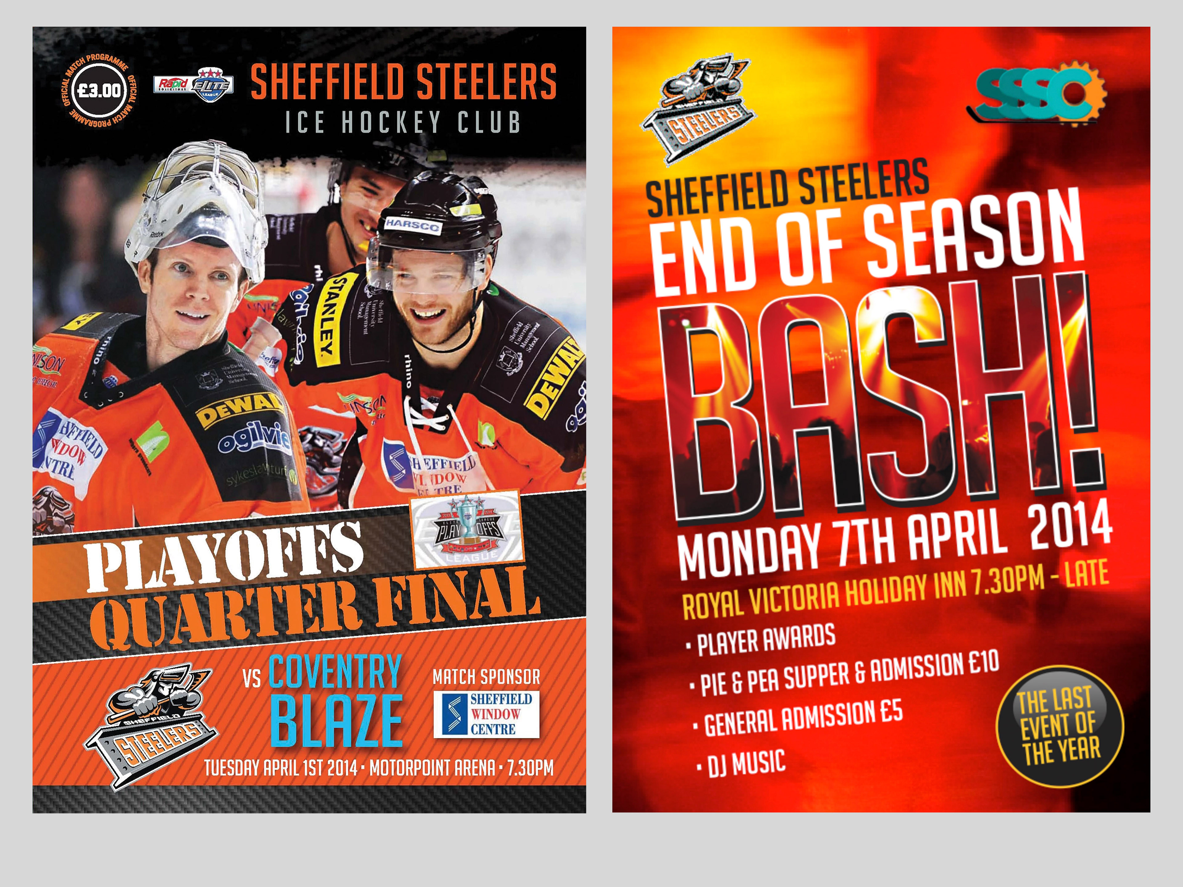 Sheffield Steelers programme cover and promotional advert