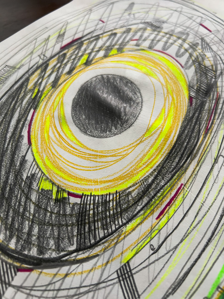 The great eye (detail), Colored pencil and graphite on paper, 2026