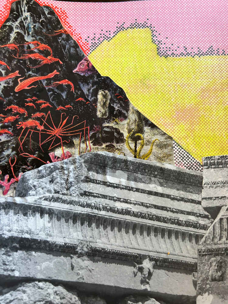 Water study I (detail), Screenprint, collage, graphite and colored pencil on paper, 2025