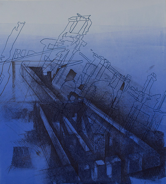 "Site XXXVII," Lithography, monotype, colored pencil, and graphite, 22 x 20 in., 2017
