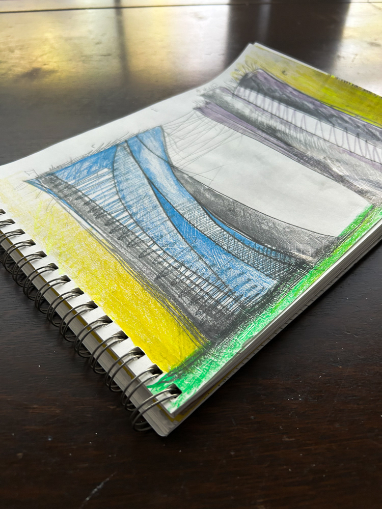The gate, Colored pencil and graphite on paper, 2026