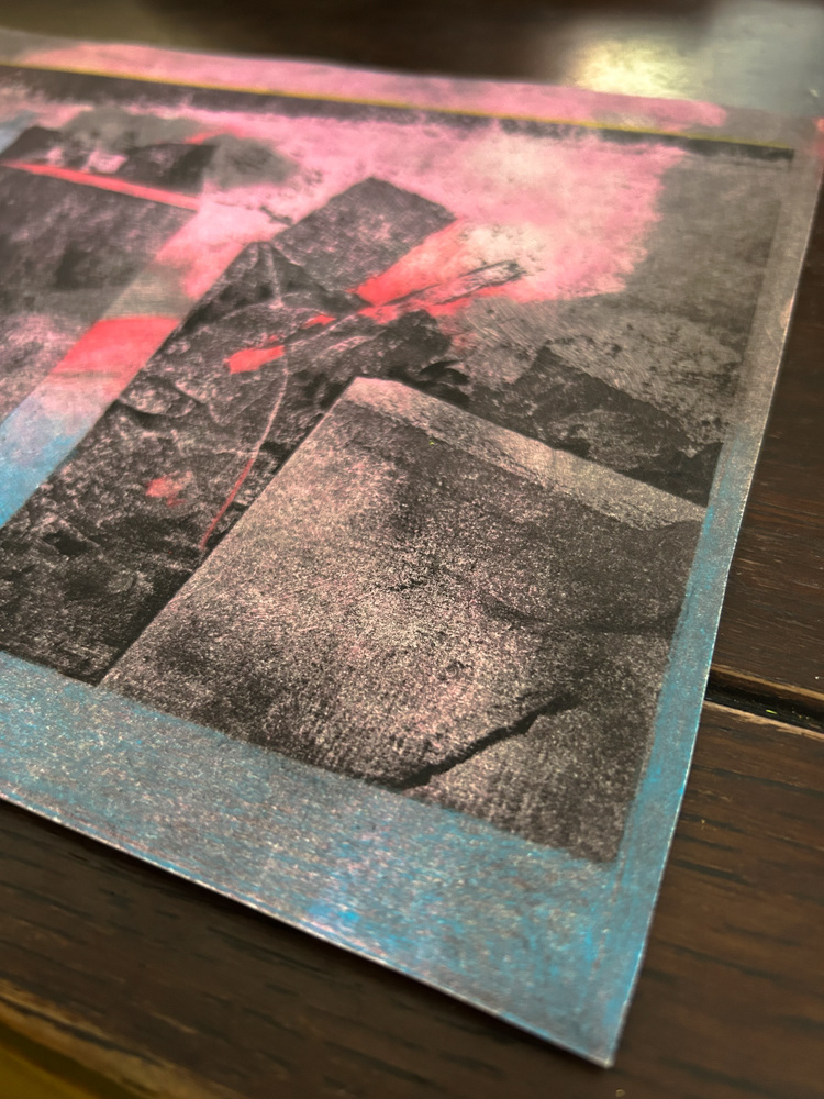 "Water study II (detail), Paper lithography, monotype, collage and colored pencil on paper, 2025