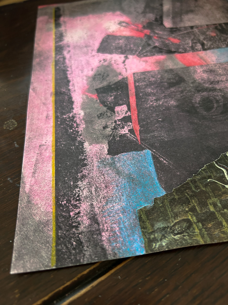 "Water study II (detail), Paper lithography, monotype, collage and colored pencil on paper, 2025