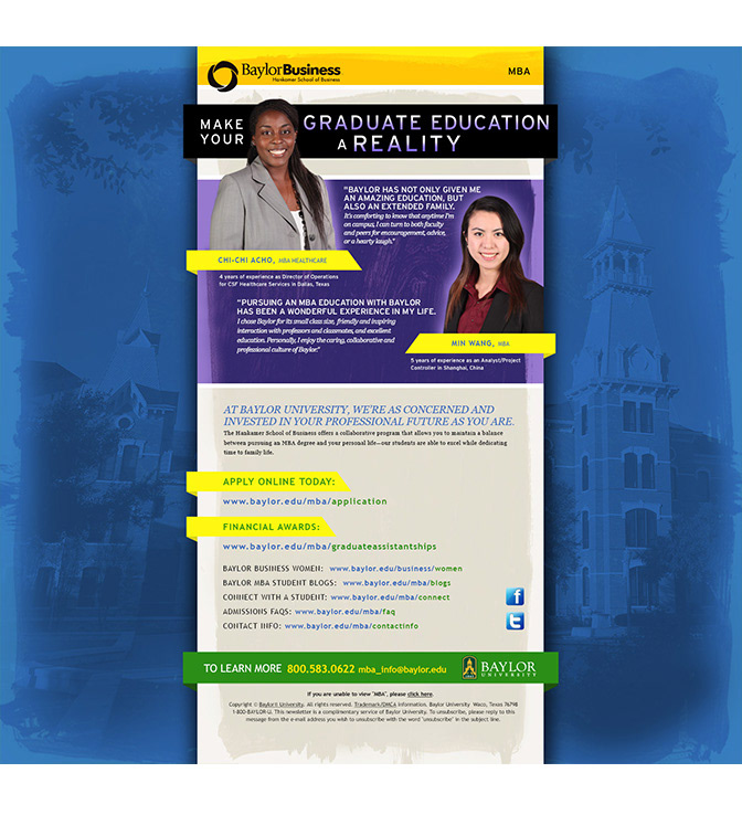 Baylor Business MBA Email Template, Art Direction: Patrick Pollei
