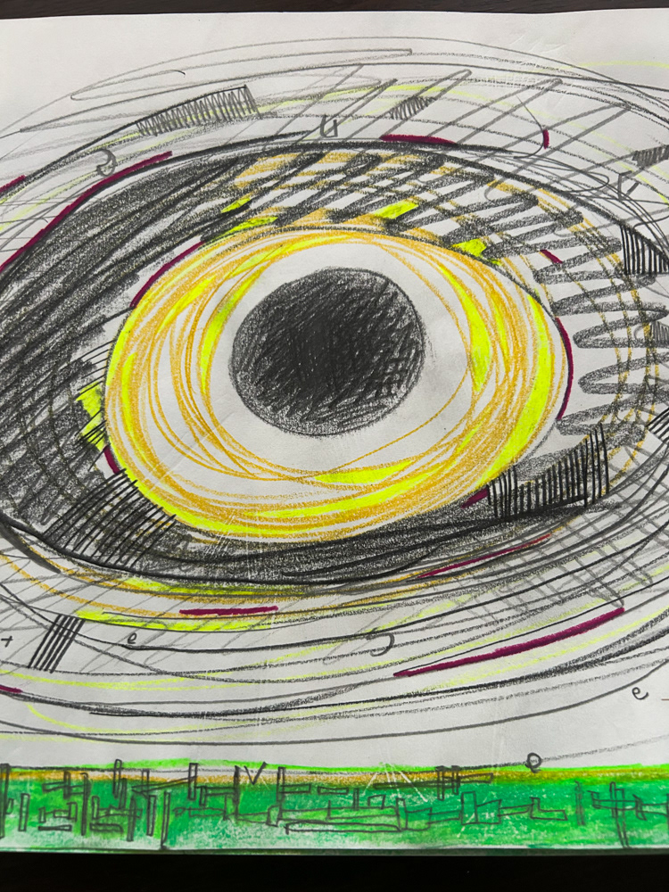 The great eye (detail), Colored pencil and graphite on paper, 2026