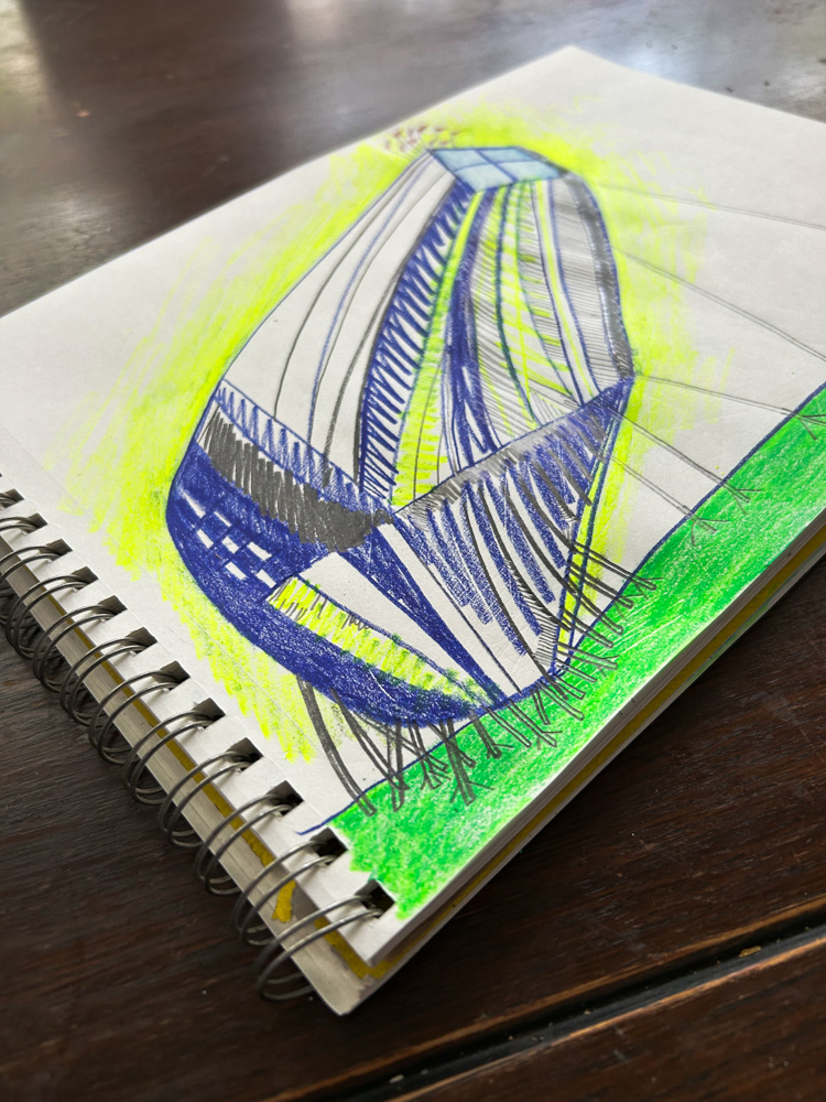 Leaning, Colored pencil and graphite on paper, 2026